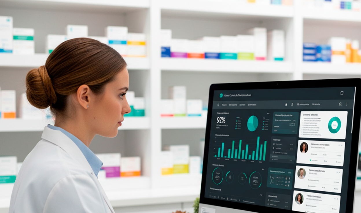 farmacéutica trabajando en crm