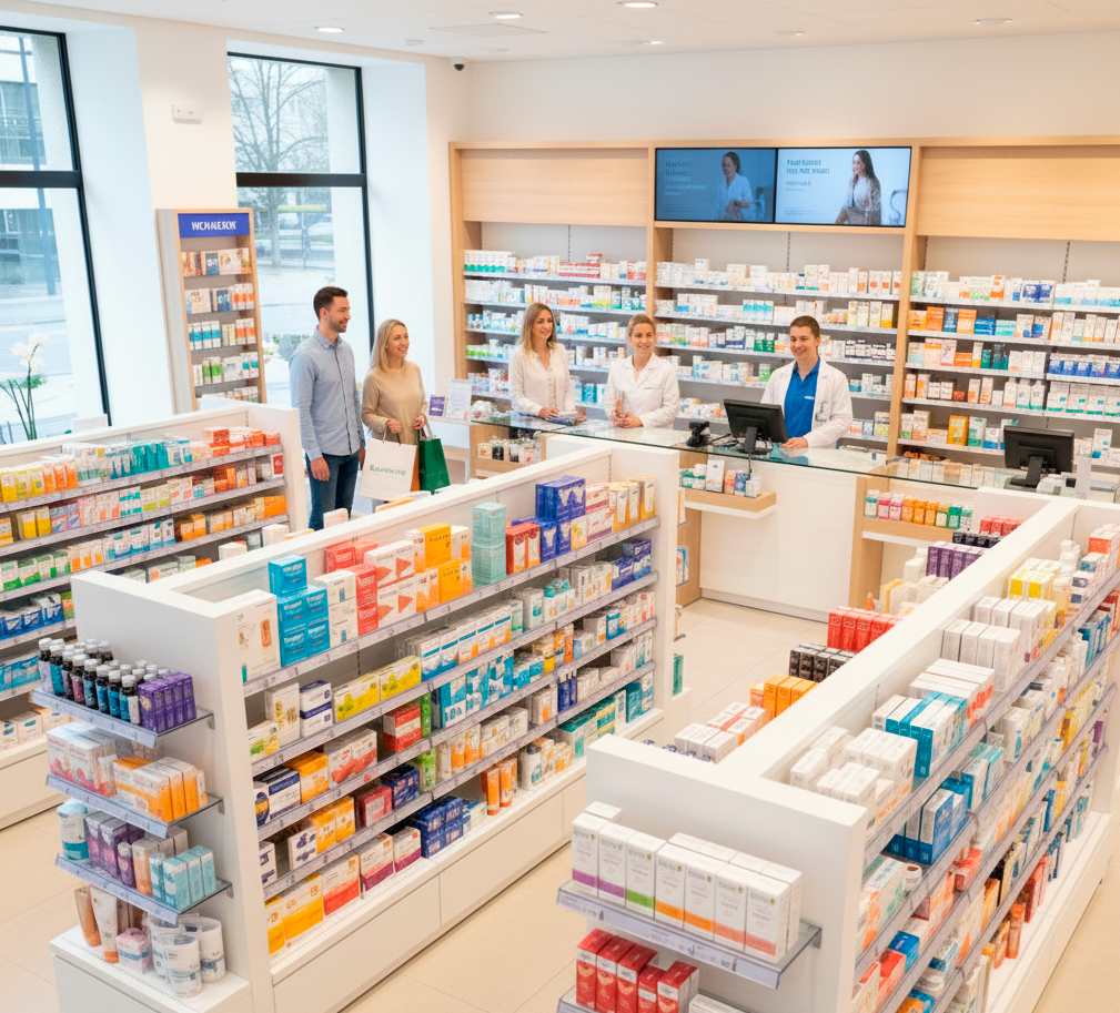 imagen de clientes comprando en una farmacia