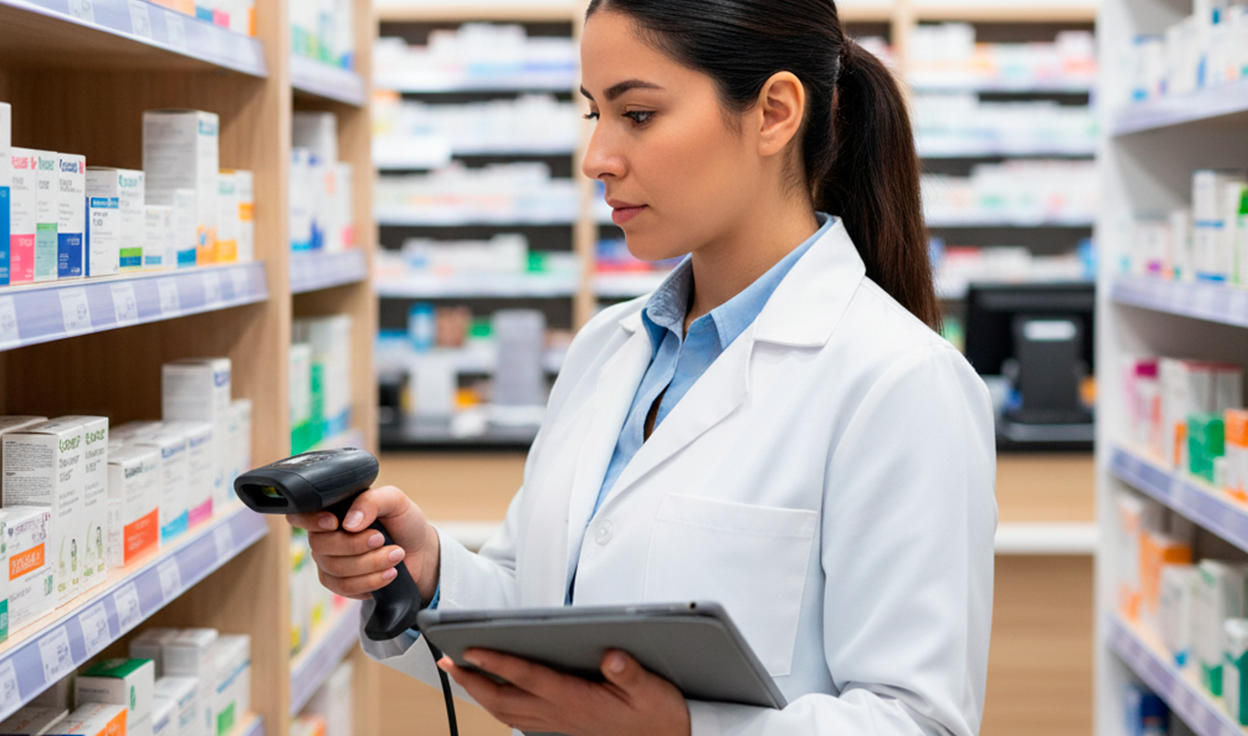 farmaceutica revisando el inventario