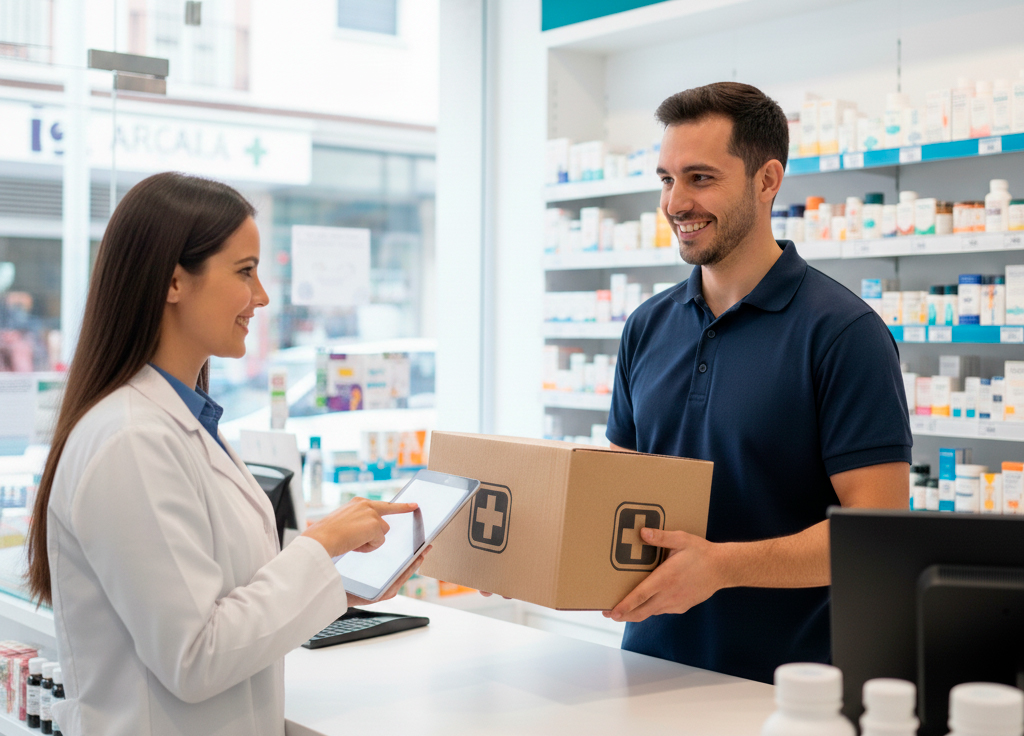proveedor farmacia proveedor entregando mercancía en la farmacia